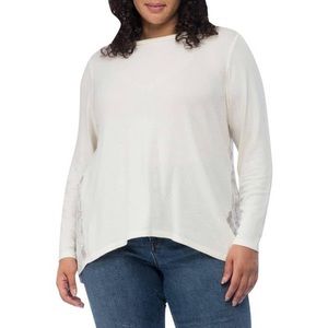 Bobeau Marled Front Snake Patterned Back Top XL Crew Neck Long Sleeve Cream New